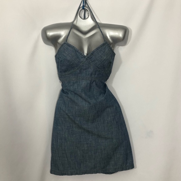 GAP Dresses & Skirts - GAP blue denim halter mini dress side zip size 4
